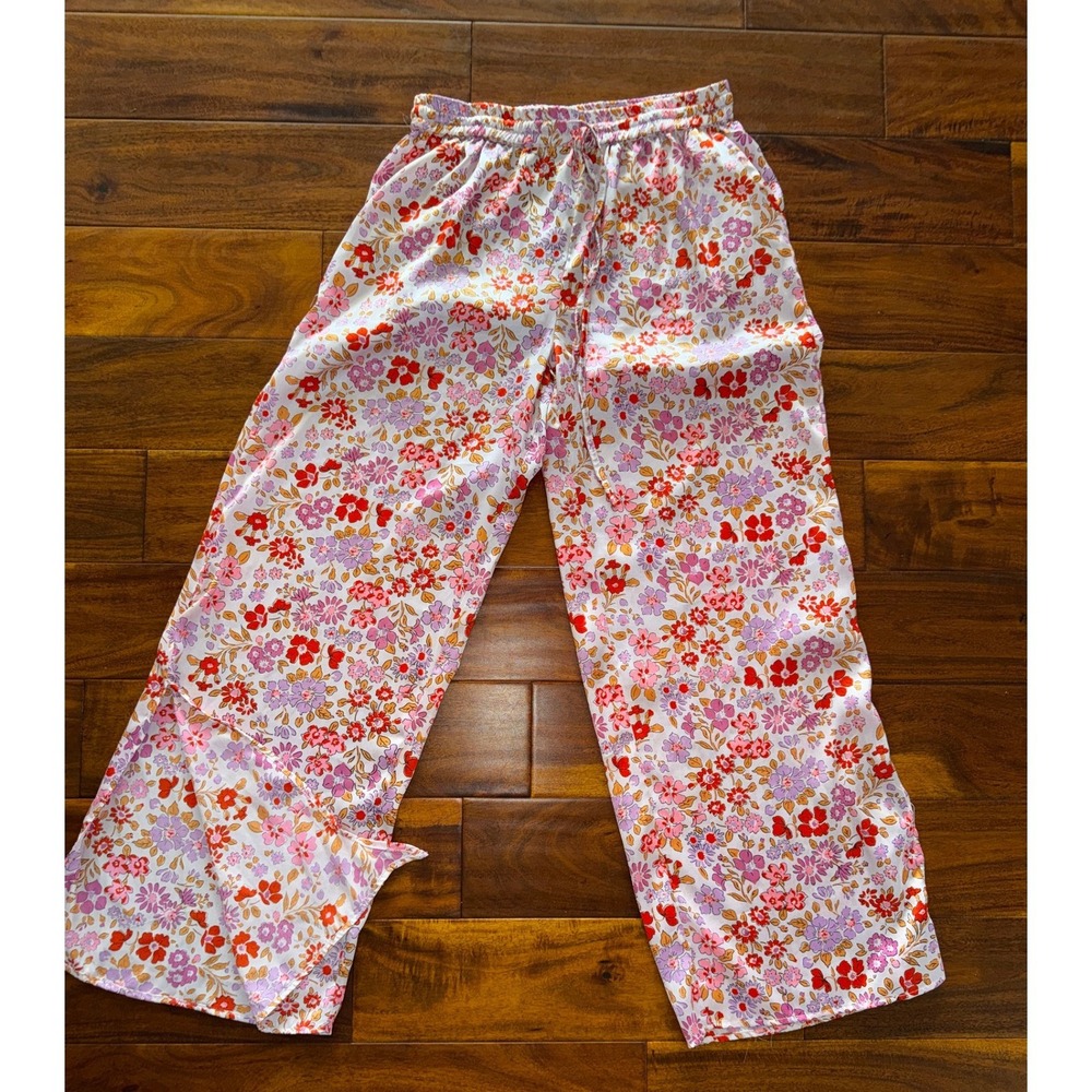 Tolani Collection Wide Leg Pants Womens XS Pink Floral Silky Satin Boho